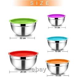 5X5 Pieces Mixing Bowl Stainless Steel Salad Bowl Stackable Serving Bowl