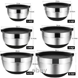 6 Pcs Mixing Bowls with Lids and Non Slip Bases Stainless Steel Mixing Bowls Set