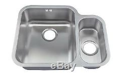 600 x 480mm Satin Undermount 1.5 Bowl Stainless Steel Kitchen Sink (D12L)
