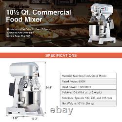 600W Stand Mixer Commercial 10 Qt Dough Mixer with Stainless Steel Mixing Bowl