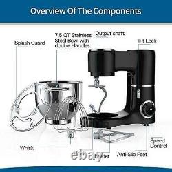 660W 6-Speed Tilt-Head Kitchen Mixer with 7.5QT Stainless Steel Mixing Bowl NEW