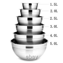 6Pcs Stainless Steel Bowls Set 1.5-5L Capacity Mixing Bowl Set Kitchen Bowls