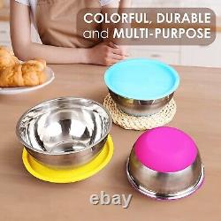 7PCS Mixing Bowl Lids Set Stainless Steel Metal Nesting Colourful Non Slip NEW