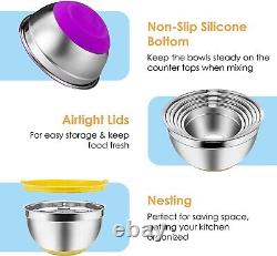 7PCS Mixing Bowl Lids Set Stainless Steel Metal Nesting Colourful Non Slip NEW
