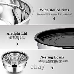7PCS Stainless Steel Mixing Bowls Metal Nesting Salad Bowls With Airtight Lids