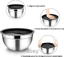 7PCS Stainless Steel Mixing Bowls Metal Nesting Salad Bowls With Airtight Lids