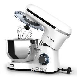 7QT Electric Food Stand Mixer 6 Speed 660W Tilt-Head Stainless Steel Bowl White