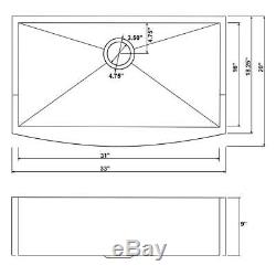 AKDY AiO Farmhouse Apron Front Stainless Steel 33 in. Single Bowl Kitchen Sink