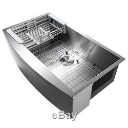 AKDY AiO Farmhouse Apron Front Stainless Steel 33 in. Single Bowl Kitchen Sink