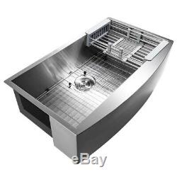 AKDY AiO Farmhouse Apron Front Stainless Steel 33 in. Single Bowl Kitchen Sink