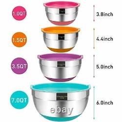 Airtight Non-Slip Bottom 4 Sizes Stainless Steel Mixing Bowls (4 bowls)