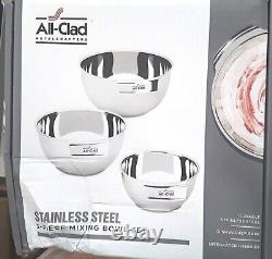 All Clad Kitchen Mixing Bowls Set Dishwasher Safe Stainless Steel Silver 3 Piece