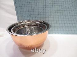Anthropologie Set of 3 Hammered Copper Nesting Bowls Stainless Steel Kitchen