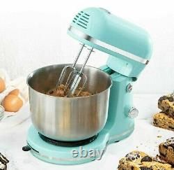 Aqua Blue Compact Stand Mixer 3.5 Quart Steel Beaters Dough Hooks Baking Cooking