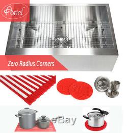 Ariel 30 Stainless Steel Single Bowl 16G Flat Apron Kitchen Farm Sink Combo