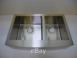 Auric 36 Farmhouse Curved Front Apron 60/40 Double Bowl Stainless Steel Sink