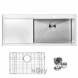 BAI 1232 48 Handmade Stainless Steel Kitchen Sink Single Bowl With Drainboard