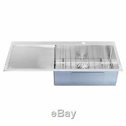 BAI 1232 48 Handmade Stainless Steel Kitchen Sink Single Bowl With Drainboard