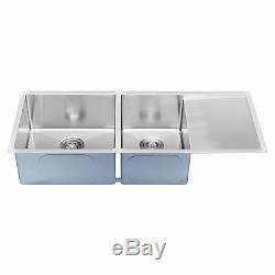 BAI 1255 45 Handmade Stainless Steel Kitchen Sink Double Bowl With Drainboard