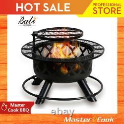 BALI OUTDOORS 32in Wood Burning Patio Round Fire Pit Backyard Grill Set NEW