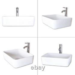 Bathroom Rectangle Ceramic Vessel Sink WithFaucet Basin Bowl Combo Drain Hose