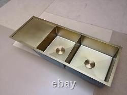 Brushed rose gold copper stainless steel double bowl kitchen sink drainer r10 mm