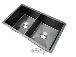 Burnished gun metal Black stainless steel double bowl kitchen sink R10 hand made