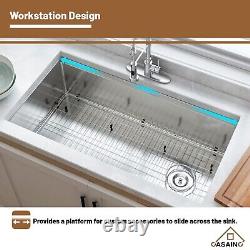 CASAINC 36 Workstation Undermount Kitchen Sink Single Bowl 304 Stainless Steel