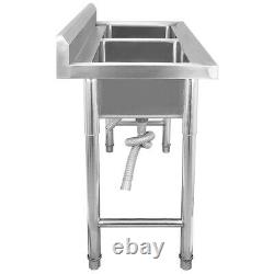 Commercial Kitchen Catering Sink Stainless Steel Double Bowl Double Drainer Wash 