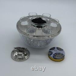 Caviar Bowl with Glass Bowl & 6 Shot Glass With Sturgeon Fish Caviar server