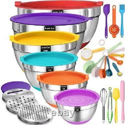 Chef Mixing Bowls with Airtight Lids, 26Pcs Stainless Steel Bowls Set, 3 Grater