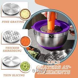 Chef Mixing Bowls with Airtight Lids, 26Pcs Stainless Steel Bowls Set, 3 Grater