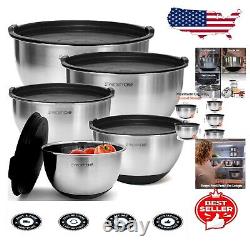 Classic Black Stainless Steel Mixing Bowls Set Dishwasher Safe & Airtight