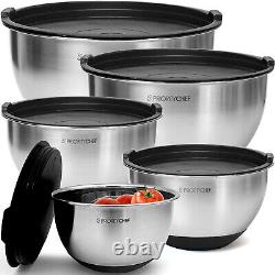 Classic Black Stainless Steel Mixing Bowls Set Dishwasher Safe & Airtight