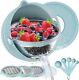 Colanders Food Strainers Stainless Steel Rotatable Kitchen Colander Bowl Blue