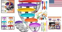 Colorful 26-Piece Mixing Bowls Set with Non-Slip Bottoms & 3 Grater Attachments