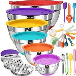 Colorful 26-Piece Mixing Bowls Set with Non-Slip Bottoms & 3 Grater Attachments