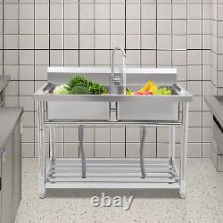 Commercial 201 Stainless Steel Sink for Restaurant, Kitchen Sink Double Bowl