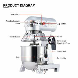 Commercial Dough Mixer w 20 Qt Stainless Steel Mixing Bowl Electric Food Mixer