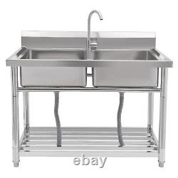 Commercial Freestanding Restaurant Sink Double Bowl Stainless Steel Kitchen Sink