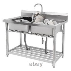 Commercial Freestanding Restaurant Sink Double Bowl Stainless Steel Kitchen Sink