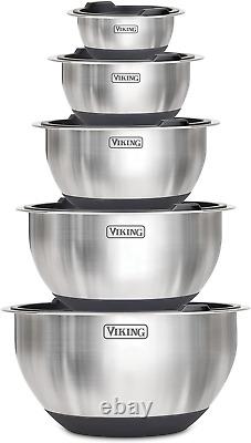 Culinary Stainless Steel Mixing Bowl Set, 10 Piece, Non-Slip Silicone Base, I