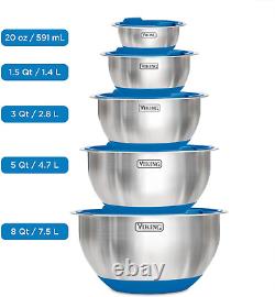 Culinary Stainless Steel Mixing Bowl Set, 10 Piece, Non-Slip Silicone Base, Incl