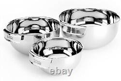 Durable Mixing Bowls Set 1.5, 3, and 5 Quart Stainless Steel with Handles