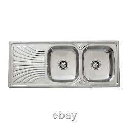 ENKI KS038 Stainless Steel Twin Double Bowl Inset Kitchen Sink Drainboard