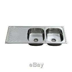 ENKI KS038 Stainless Steel Twin Double Bowl Inset Kitchen Sink Drainboard