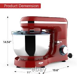 Electric Food 6 Speed 6.5QT 660W Tilt-Head Stainless Steel Stand Mixer Bowl Red