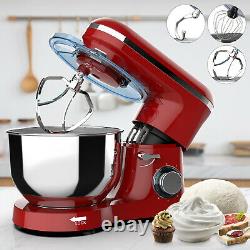 Electric Food 6 Speed 6.5QT 660W Tilt-Head Stainless Steel Stand Mixer Bowl Red