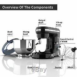 Electric Food Stand Mixer 6 Speed 7QT 660W Tilt-Head Stainless Steel Bowl Black