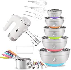 Electric Hand Mixer Mixing Bowls Set, 400W Hand Mixer with Storage Case, 5 Speed